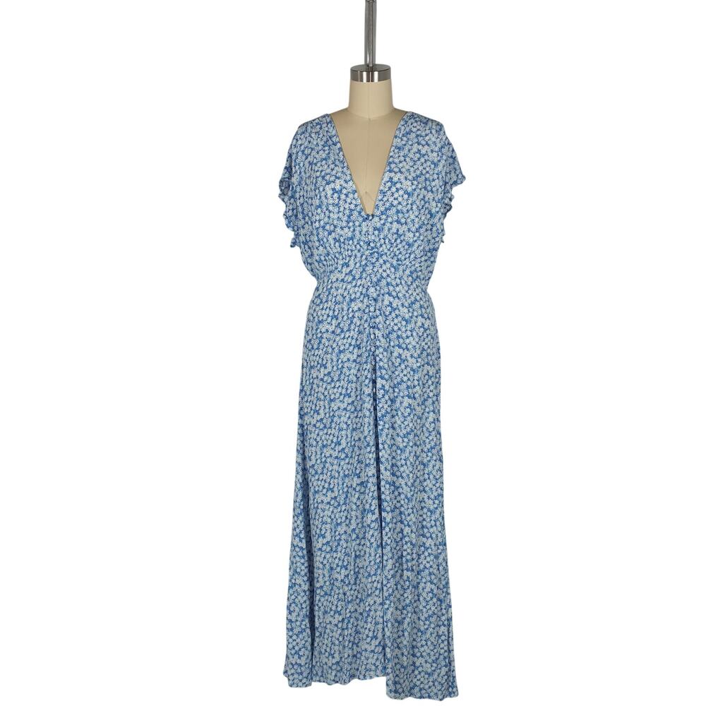 Faithfull The Brand Floral Blue Magdelena Midi Dress Size XXL - Picture 2 of 5